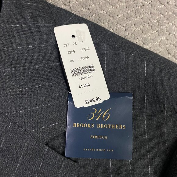 Brooks Brothers 346 Stretch 2 Piece Suit Mens 41L Pants 38 x 30.5 Gray Pinstripe - Picture 3 of 16